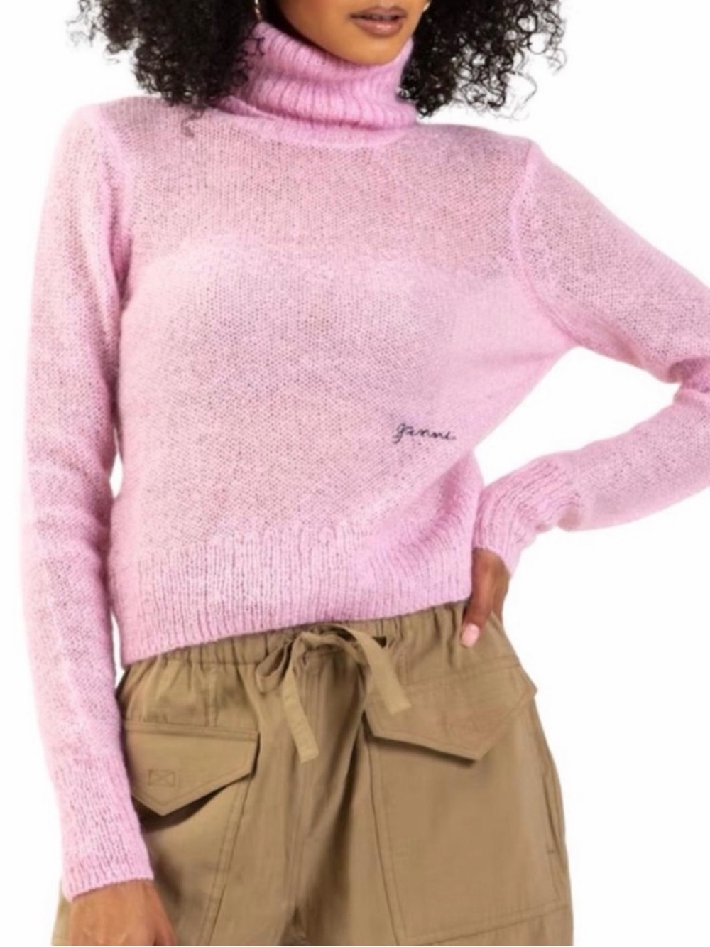 Ganni Pink Mohair-Blend Turtleneck Sweater